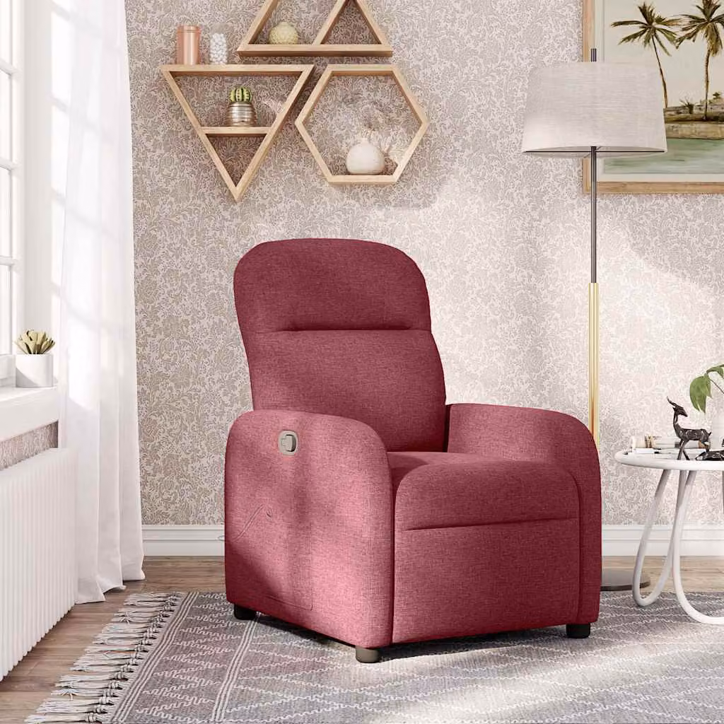 vidaXL Poltrona Reclinabile Moderna in Tessuto Rosso con Braccioli e Meccanismo a Leva Manuale