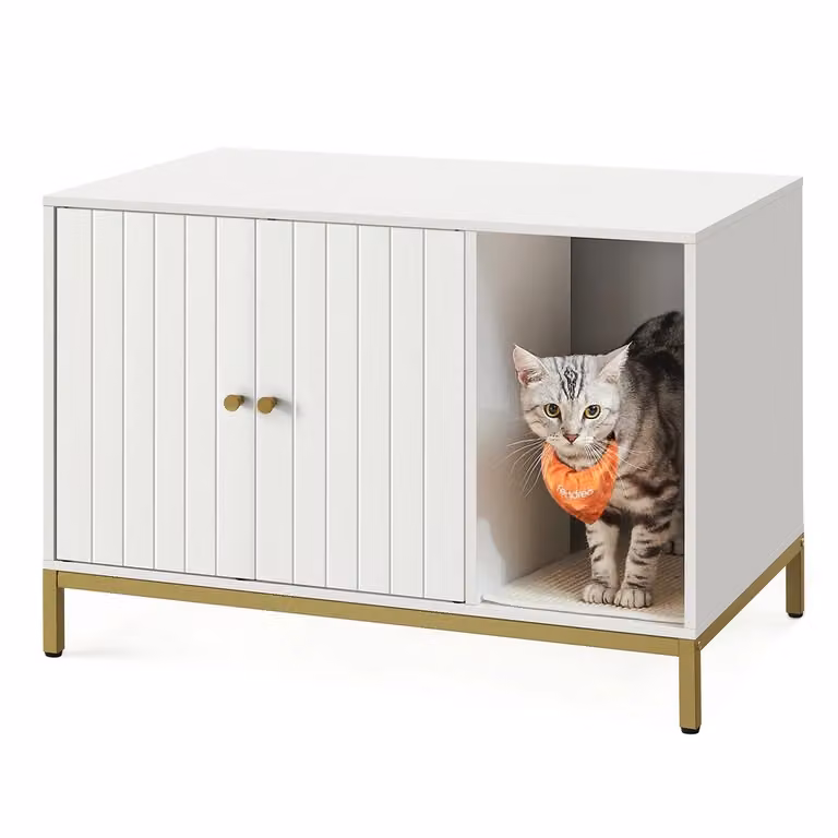 Lettiera per Gatti con Tappeto Graffiatoio Bianco e Oro