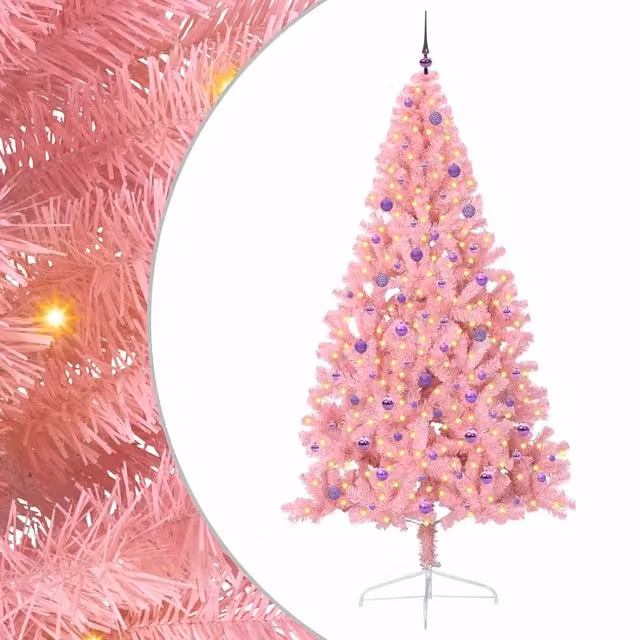 Albero di Natale artificiale moderno in PVC con luci LED bianco caldo colore rosa Altezza: 240 cm – 1