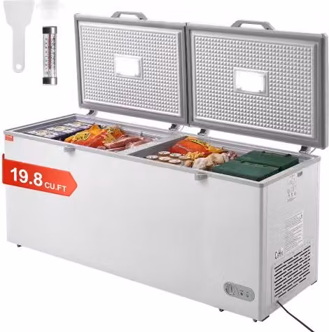 Congelatore a Pozzetto VEVOR da 561 L, Modello Grande a Libera Installazione con Doppia Porta Superiore, Temperatura Regolabile su 7 Livelli, Illuminazione LED Interna, 4 Cestelli Estraibili e 6 Ruote, Colore Bianco