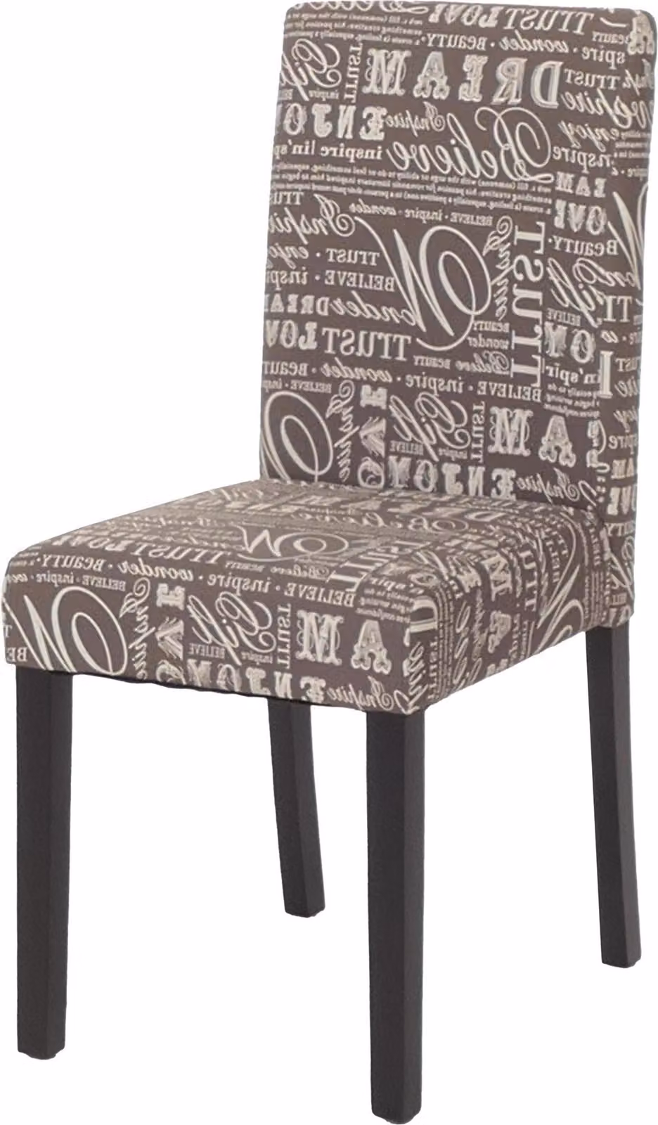 Sedia da pranzo classica e intramontabile | A x L x P 90 x 43 x 56 cm | Altezza seduta 45 cm | Tessuto | Gambe scure | Scritta grigia | Sedia da cucina