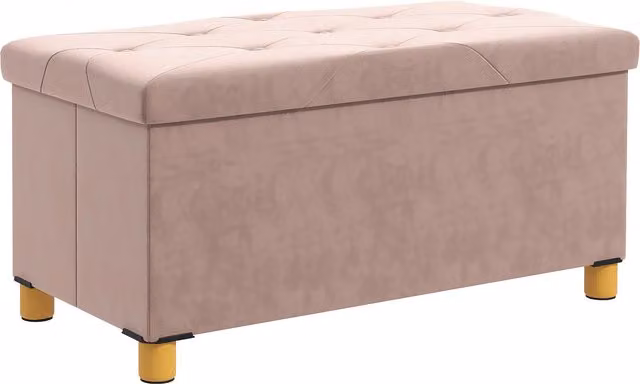 HOMCOM Banco contenitore capoletto pieghevole in velluto rosa con coperchio, L: 76 cm, P: 38 cm, H: 38 cm