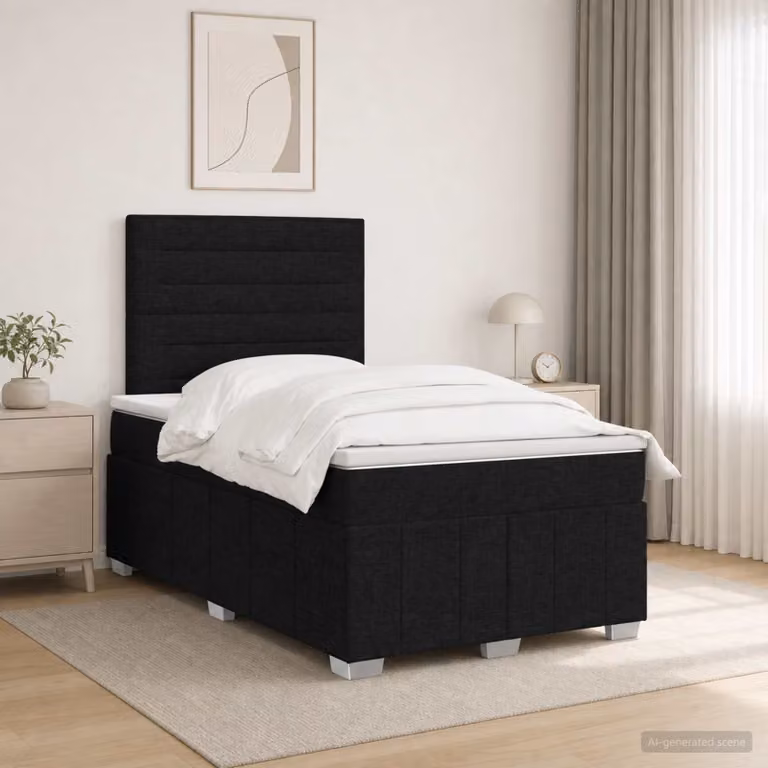 Letto Box Spring Hybrid vidaXL con Materasso Nero e Illuminazione LED, Porte USB e Base a Sollevamento, L/P: 120 x 200 cm