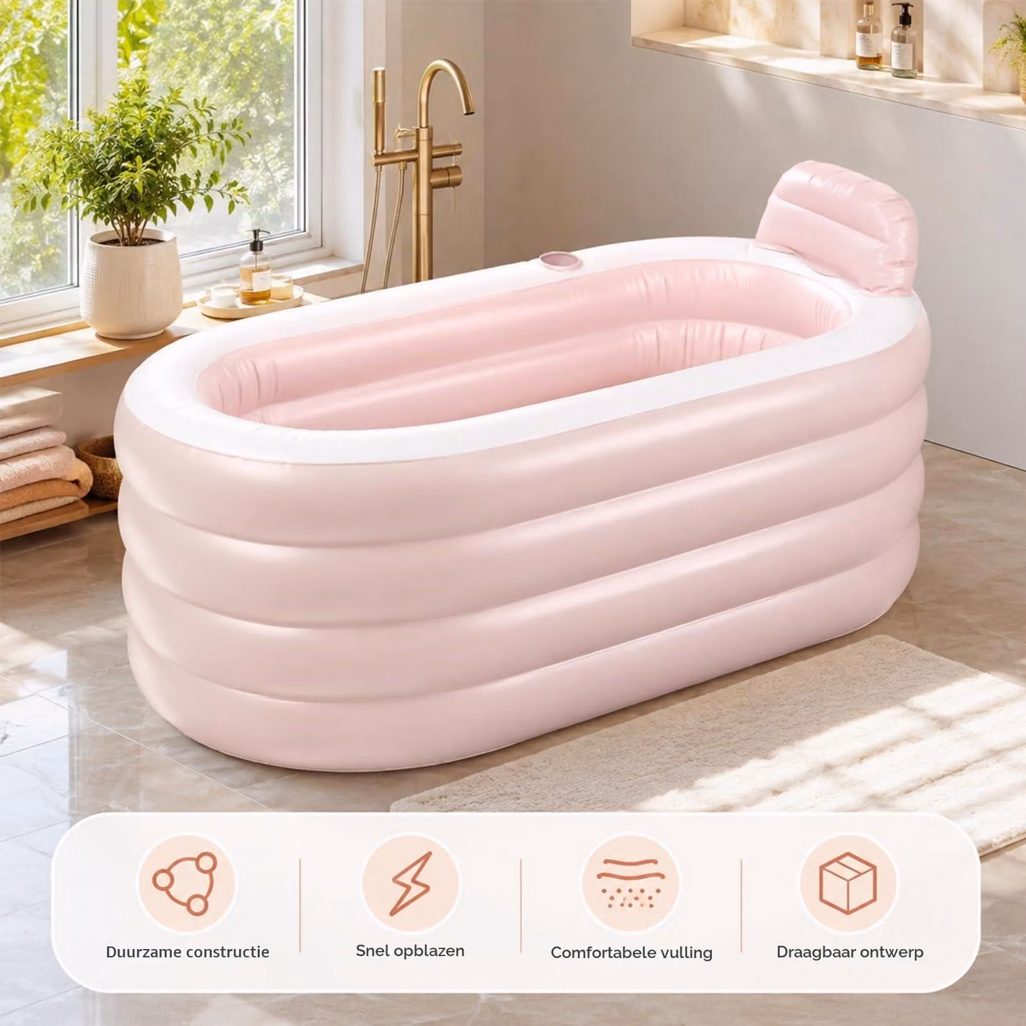 Vaschetta da bagno gonfiabile elettrica - 160 cm di lunghezza - PVC rosa - Autoportante