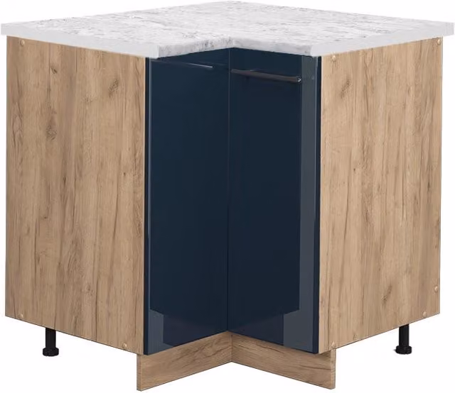 Mobile ad angolo cucina Fame-Line Blu scuro lucido/Rovere dorato 80.5 cm, PL Marmo Vicco