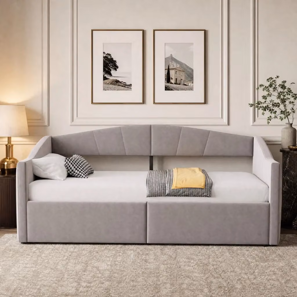 Letto Contenitore Multifunzionale REDOM in Velluto Grigio con Base a Sollevamento L/P/H: 90 x 200 x 38 cm – 2