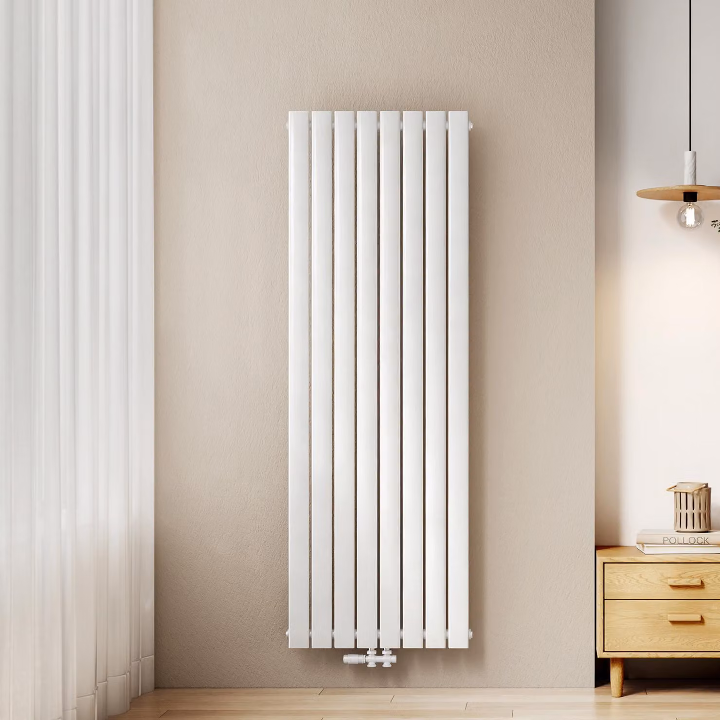 Radiatore EMKE Radiatore a pannello dal design verticale 1800x620 mm, riscaldamento bianco piatto a strato singolo con attacco centrale, 1265W senza elemento riscaldante