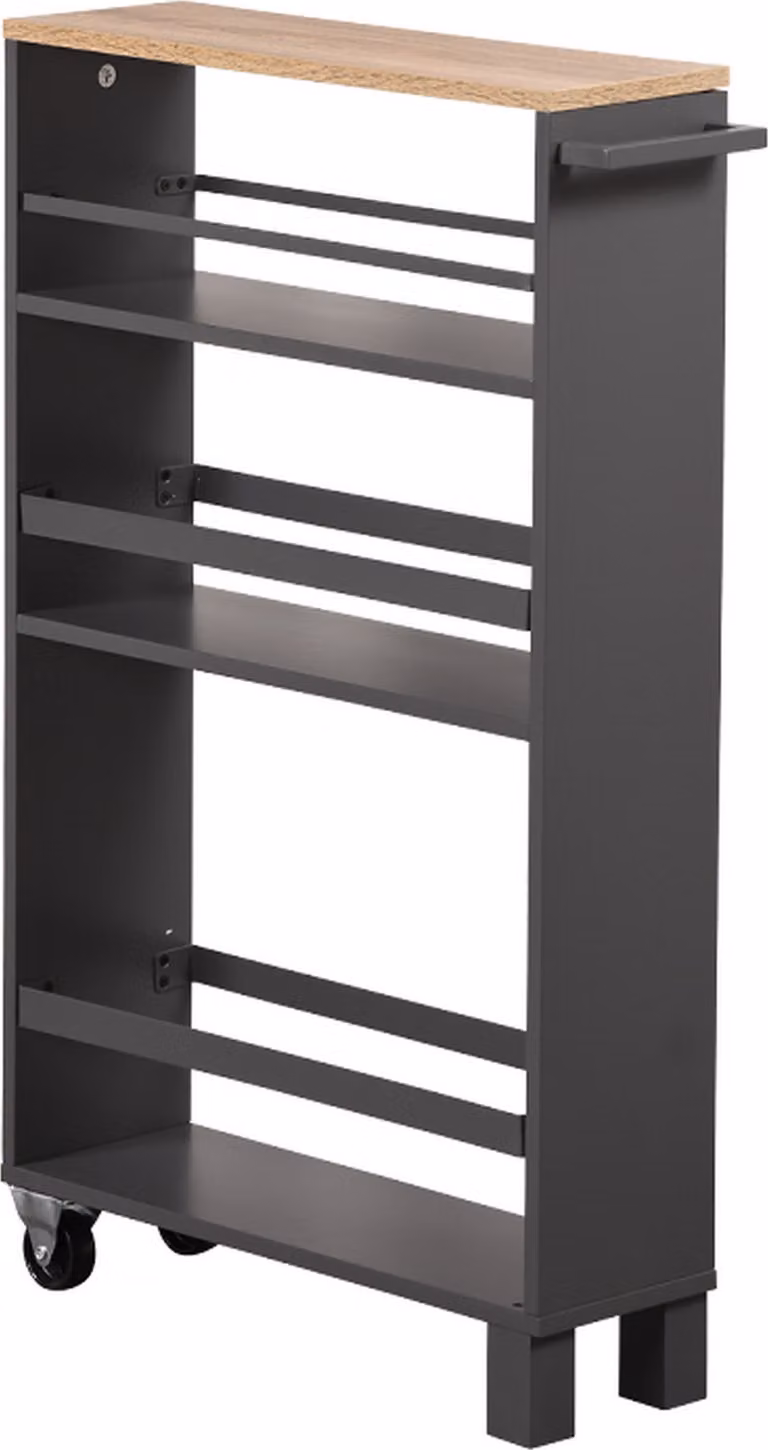 KESPER, carrello portaoggetti grigio – 50x15x79 cm – realizzato in pannello di particelle – dotato di 3 ripiani, maniglia e 2 ruote con freno – ideale per cucina e bagno – carrello da cucina - 2485613