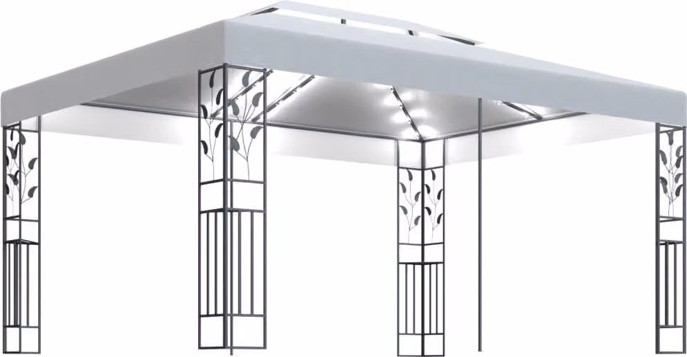 Gazebo con Tetto Doppio e Stringa di Luci LED 3x4 m Bianco
