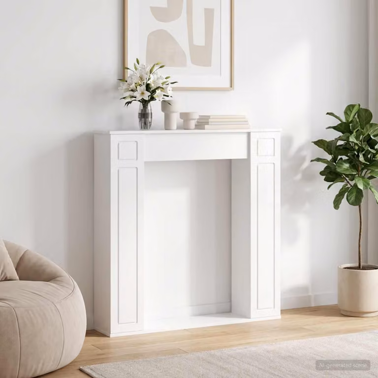 Cornice per camino moderna vidaXL in legno bianco lucido L 100 cm x H 100 cm x P 20 cm