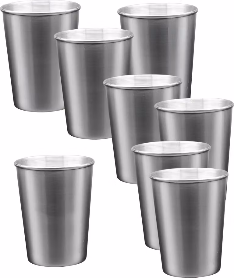 Set di 8 tazze in acciaio inox, 170 ml, con bordo arrotolato