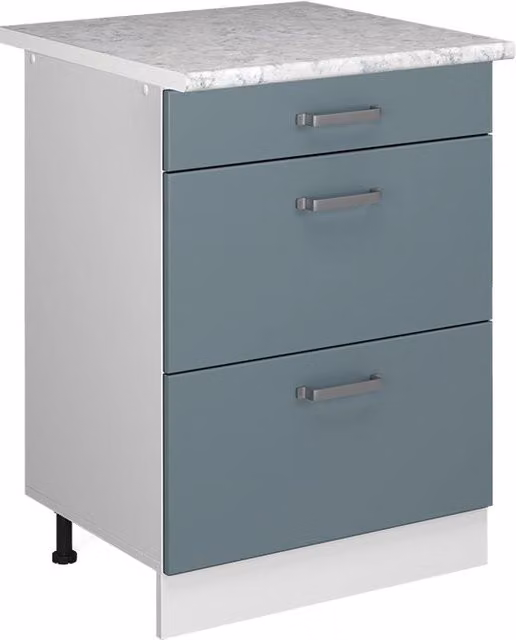 Mobiletto base per cucina R-Line Grigio-blu/Bianco 60 cm con cassetti PL Marmo Vicco