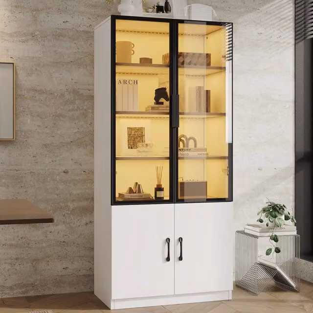 Vetrina 60 x 40 x 160 cm con LED multicolore; vetro fumé; 2 ante e struttura bianca
