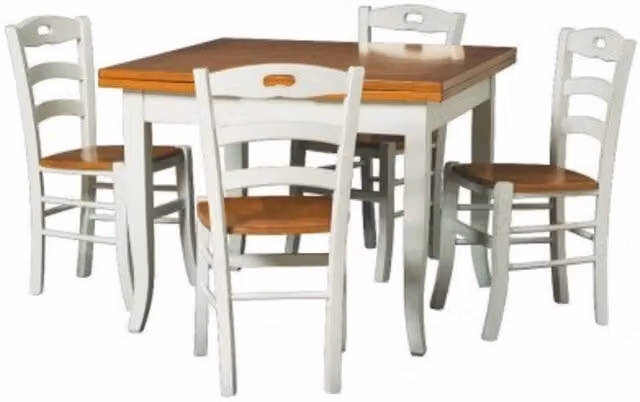 Set tavolo allungabile bicolore in legno con 4 sedie in legno Mobili 2G L/P: 90 x 90 cm