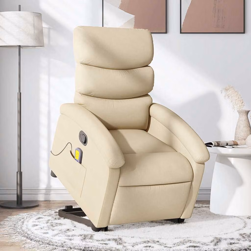 vidaXL Poltrona Alzapersona Massaggiante Reclinabile Beige in Tessuto