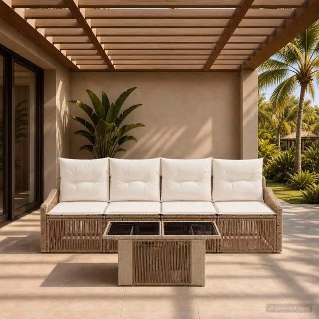 Set Divano da Giardino 5 pz Beige e Bianco Crema polyrattan 3437202