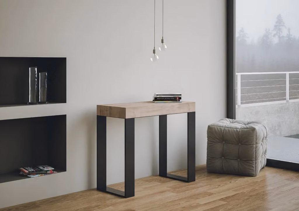 Consolle Allungabile Tecno Premium in Legno e Ferro Rovere, H 77 cm x L 40 cm x P 90-300 cm – 2