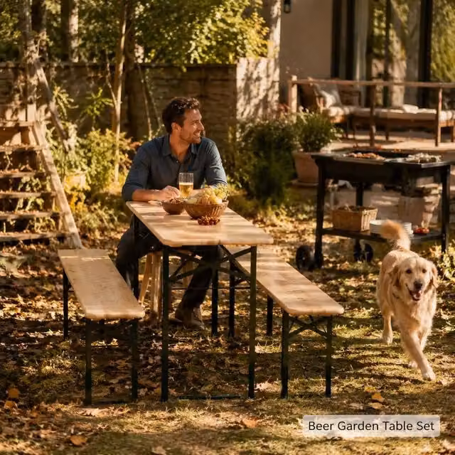 Beer Table With 2 Benches, Foldable, 220 Cm, Fir Wood