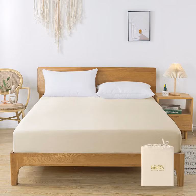 Elzusha - Lenzuolo matrimoniale 180x200 cm - 100% Viscosa di bambù (ottenuta da cellulosa di bambù) - Beige - 400 fili per pollice quadrato