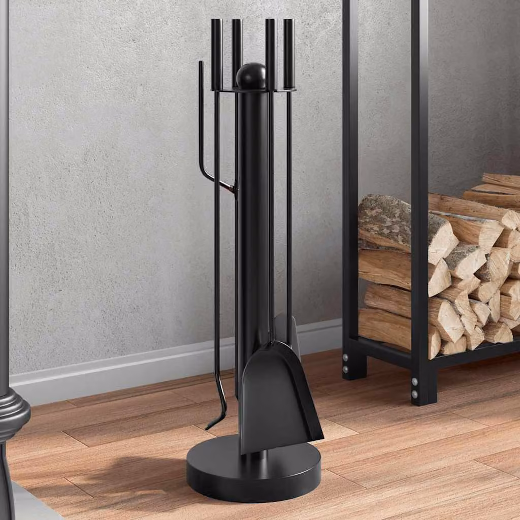 Set di attrezzi per camino vidaXL in metallo nero, 5 pezzi, L/P/H: 18 x 18 x 56 cm