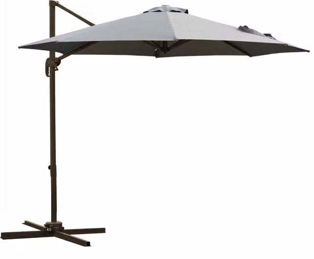 Ombrellone da Giardino a Braccio Cantilever con Manovella e 8 Stecche, Angolazione Regolabile, Grigio, L: 2.95 m x P: 2.5 m