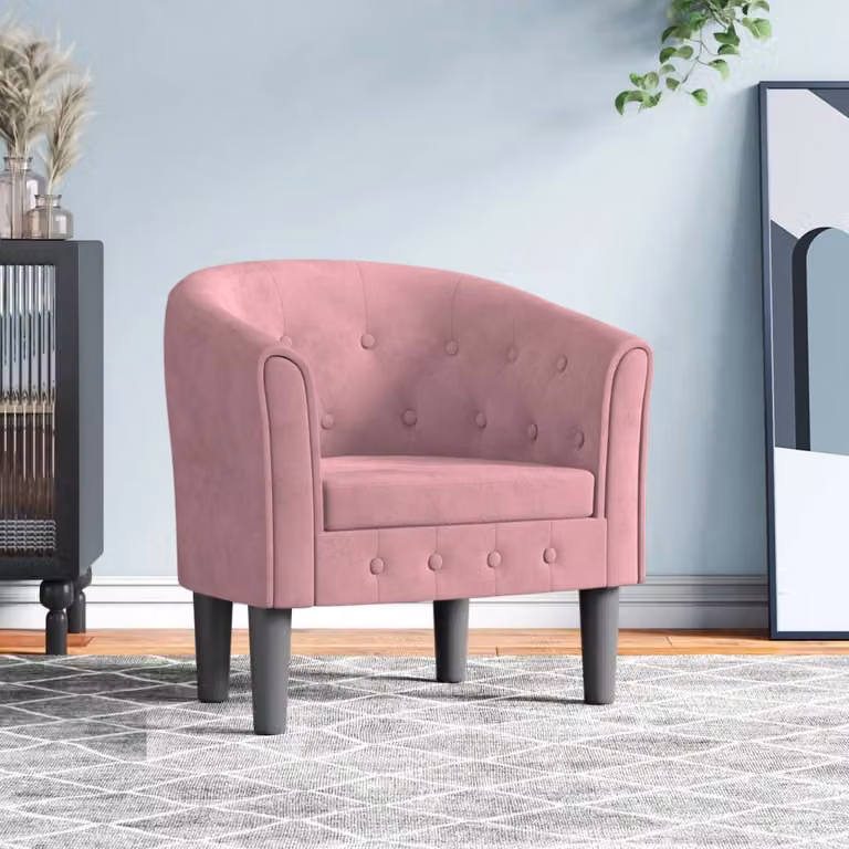 Poltrona Cabriolet moderna vidaXL in velluto rosa con braccioli e struttura in legno e plastica, L: 68 cm, P: 70 cm, H: 56 cm