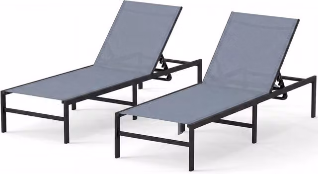 Set di 2 sedia a sdraio regolabile con schienale a 6 posizioni, Sdraio in ferro e tessuto per piscina spiaggia patio Grigio