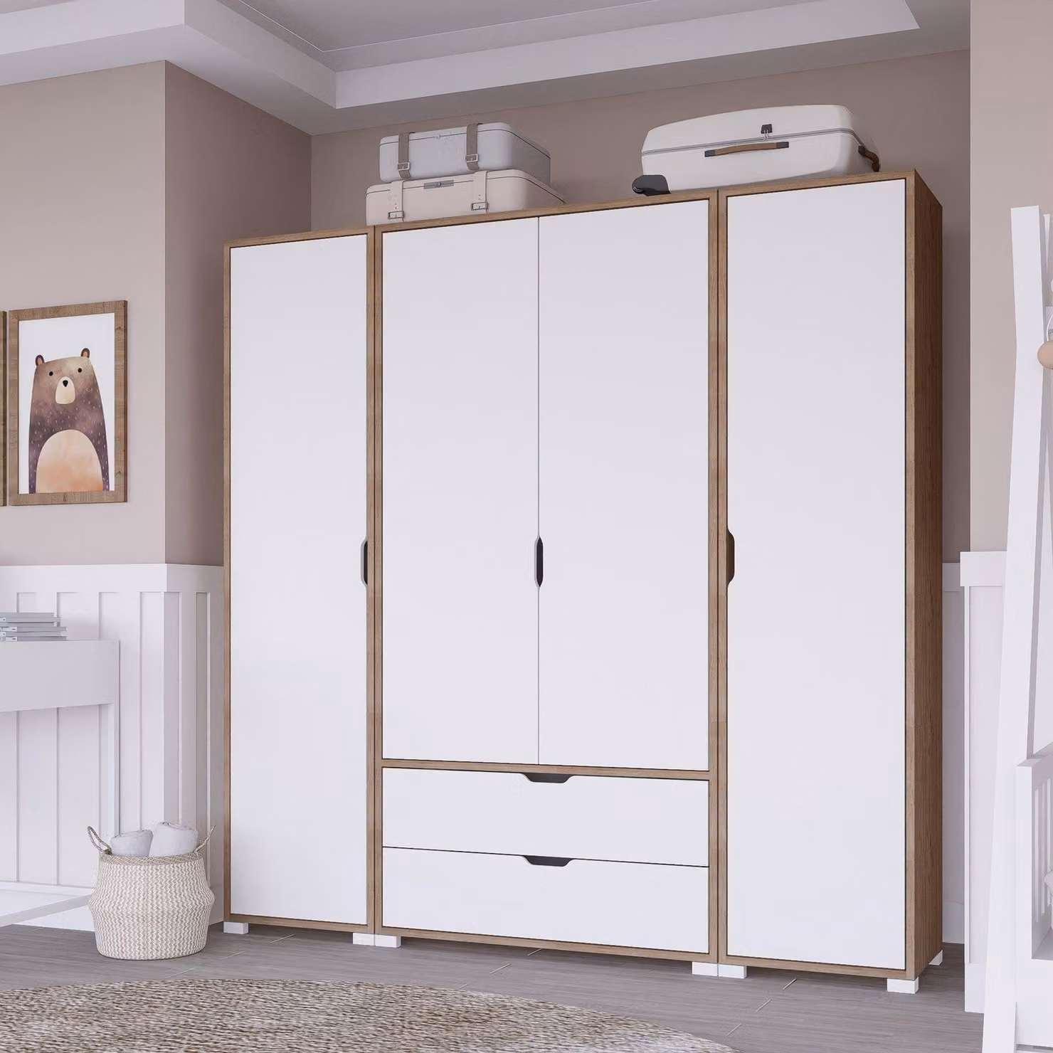 Summonte - Guardaroba Grande, 170x183h cm Bianco, 2 Cassetti