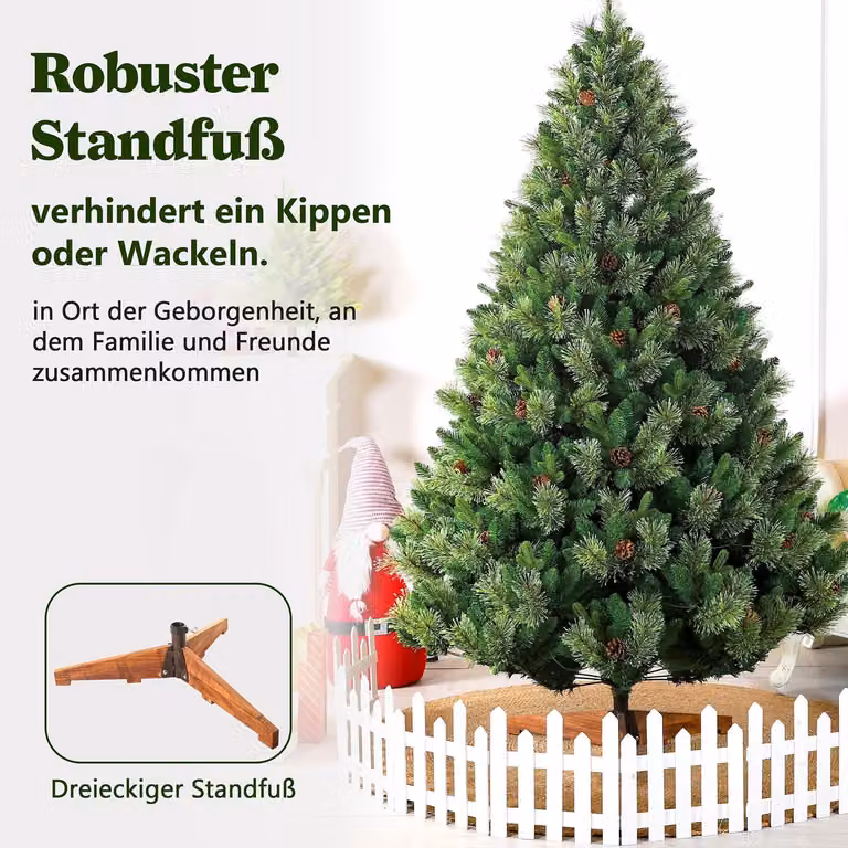 Albero di Natale artificiale, altezza 180 cm, con 1080 rami, 210 luci LED, realizzato in PVC e PE, ideale per decorazioni natalizie interne