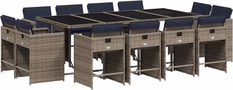 Set da pranzo da giardino da 13 pz con Cuscini in Polyrattan Grigio