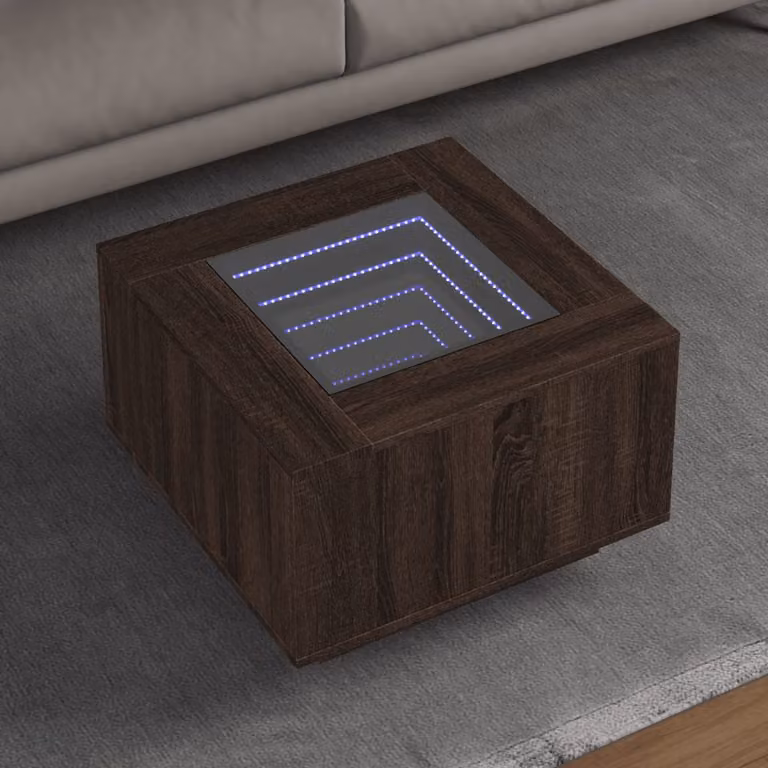 vidaXL Tavolino da salotto moderno in legno color rovere marrone con illuminazione LED L 60 x P 60 x H 40 cm
