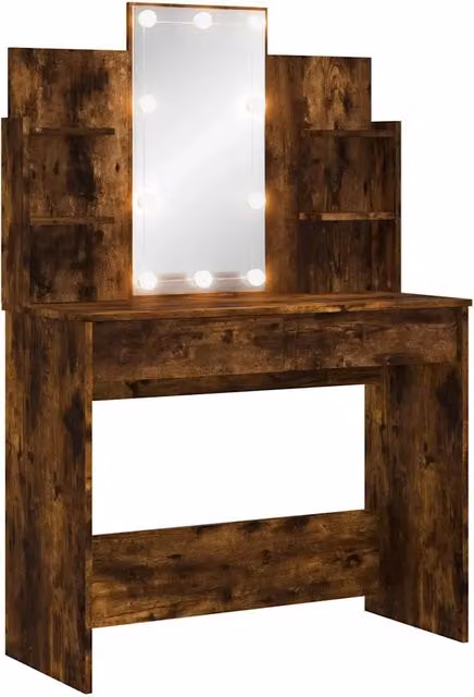 Toeletta Hollywood con Luci LED in Rovere Fumo, L: 96 cm, P: 40 cm, H: 142 cm – 1