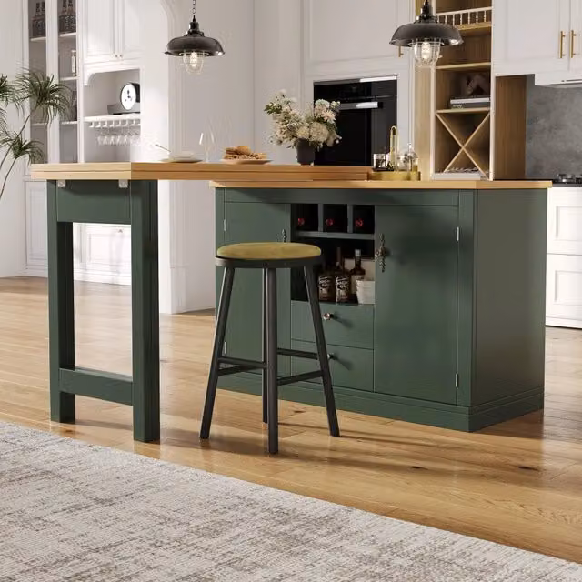 Tavolo bar 120-180x40x76 cm estensibile e girevole in MDF verde antico