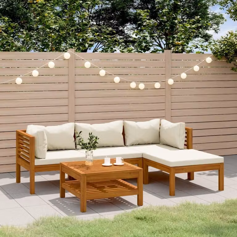Maison Exclusive - Set da giardino da 5 pezzi con cuscini color crema, in legno massello di acacia