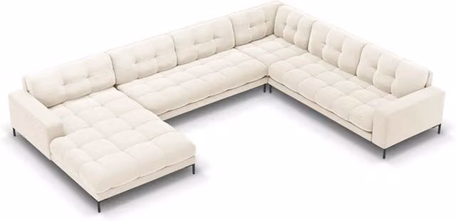 Divano panoramico destro Bali Cosmopolitan Design in velluto beige chiaro da 7 posti