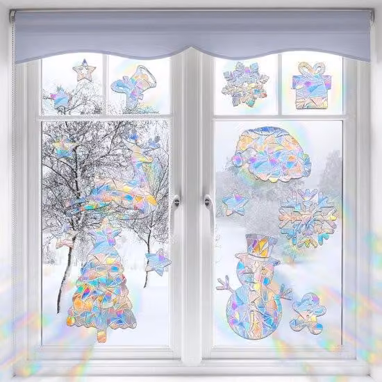 Calendario dell'Avvento natalizio con fiocchi di neve e pupazzi di neve – Decorazione da parete per finestre, pareti e specchi