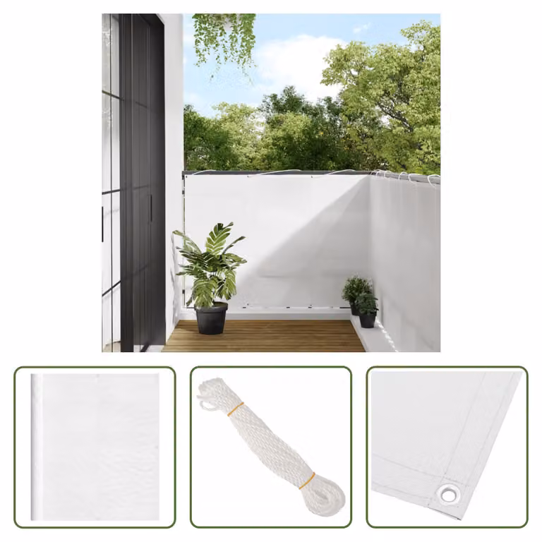 The Living Store Paravento per balcone bianco 120x700 cm 100% poliestere Oxford