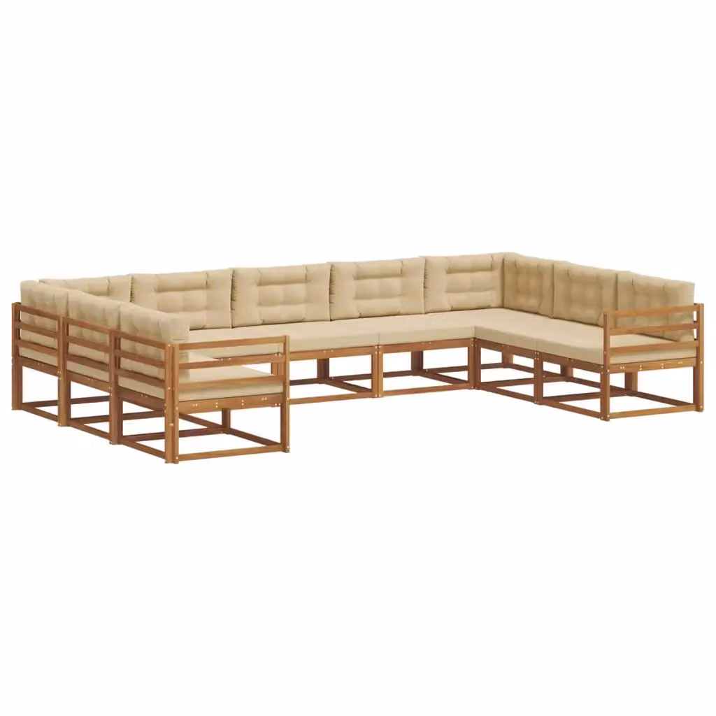 Set di divani da esterno a L vidaXL in legno di acacia con cuscini beige, 9 pezzi – 2