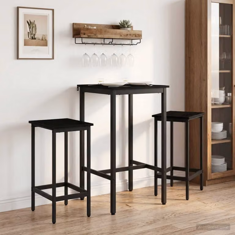 vidaXL Tavolo da bar moderno in legno MDF e metallo, colore nero, L/P/H: 52 x 52 x 110 cm