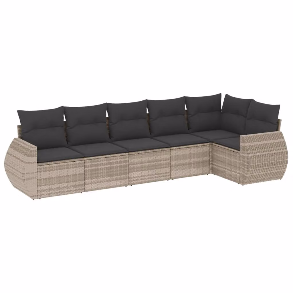 Set Divano da Giardino 6pz con Cuscini Grigio Chiaro Polyrattan