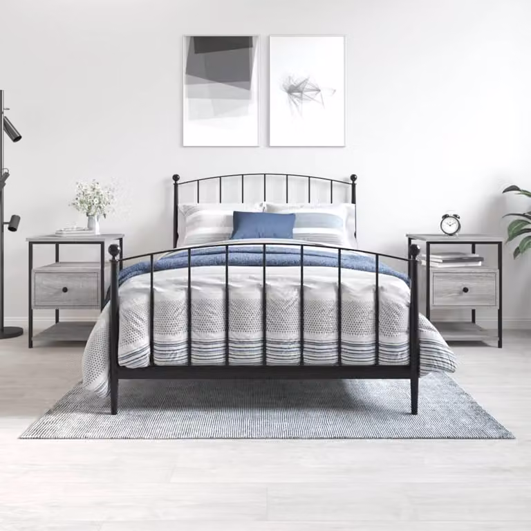 Set di 2 comodini vidaXL in legno multistrato e metallo, colore Grigio Sonoma, L 40 cm x P 42 cm x H 56 cm