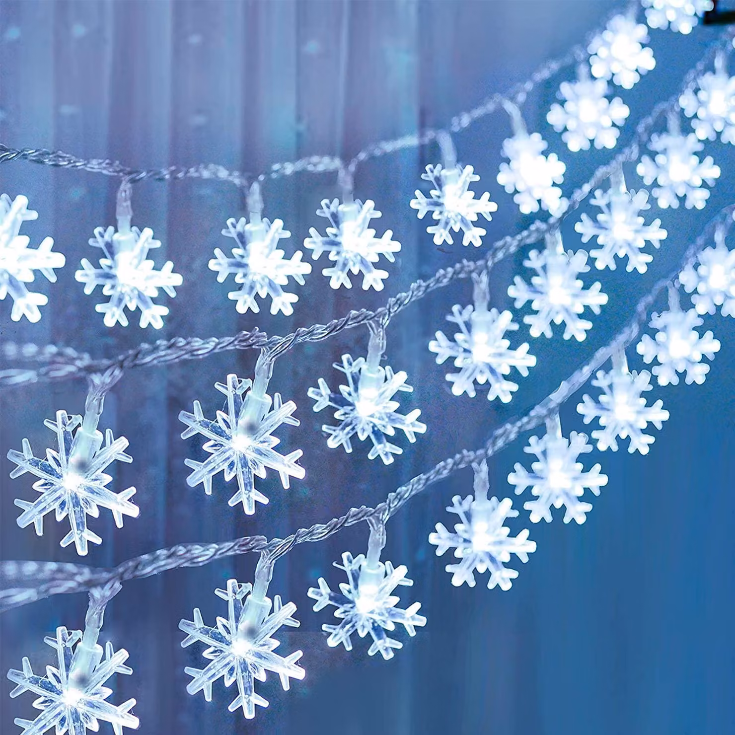 Catena luminosa a forma di fiocchi di neve, 6 metri, 40 LED, alimentazione a batteria, colore bianco