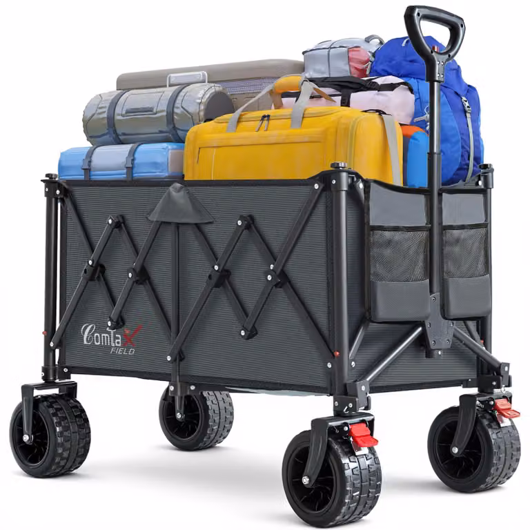 Carrello pieghevole con ruote larghe, colore grigio, capacità fino a 200 kg