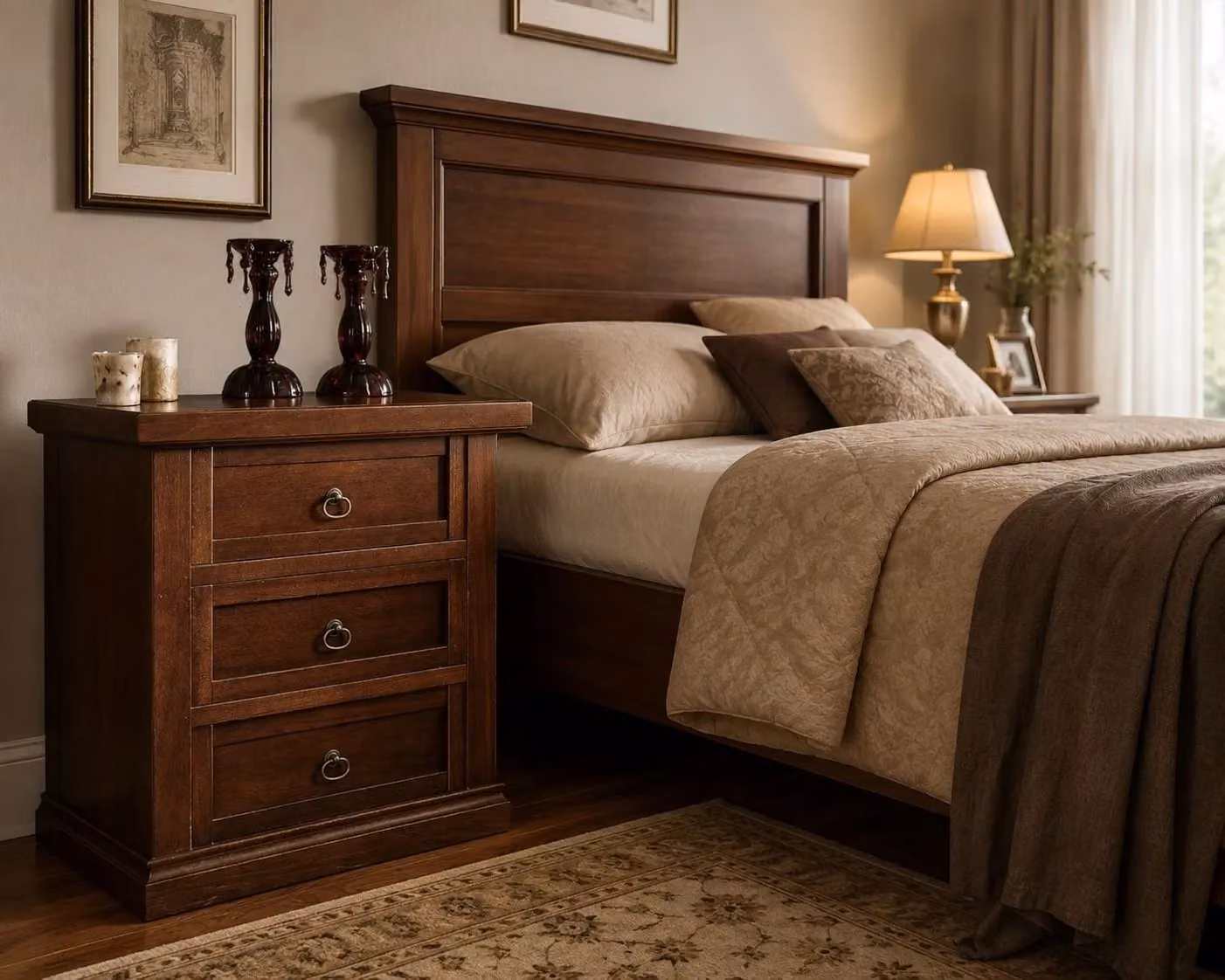 Comodino in legno stile arte povera con 3 cassetti Mobili 2G color noce L: 64 cm, P: 35 cm, H: 62 cm – 2