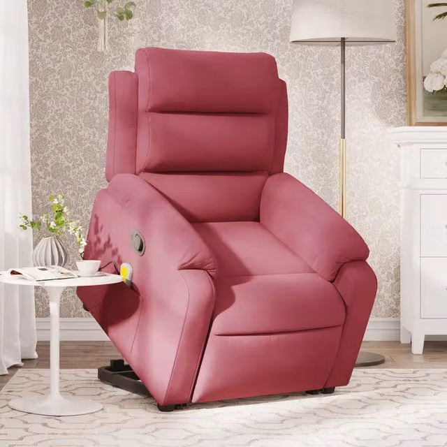 vidaXL Poltrona Alzapersona Reclinabile con Massaggio in Velluto Rosso per Senior
