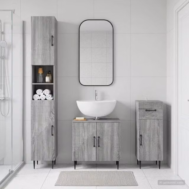 Set di armadietti da bagno moderni vidaXL in 3 pezzi grigio opaco in MDF