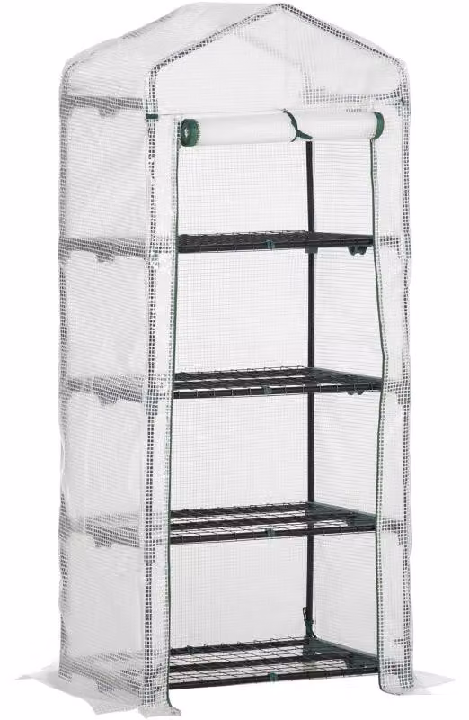 Mini serra in plastica con 4 ripiani | Colore: Bianco | Dimensioni: 70x50x160 cm