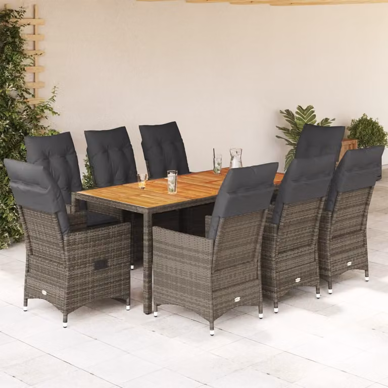 Maison Exclusive - Set da pranzo da giardino 9 pezzi con cuscini in polyrattan grigio