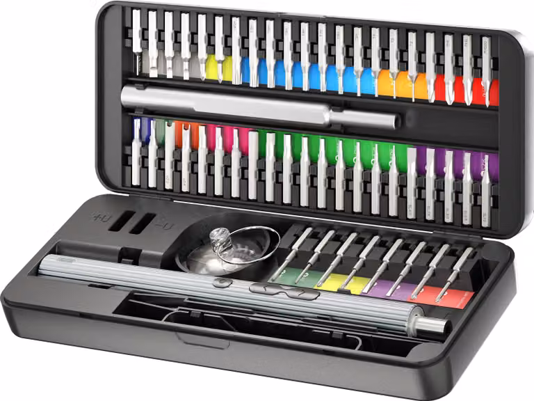 Goobay 77839 Cacciavite elettrico 58in1 con set di punte di precisione da 50 pezzi, nero, 0,5 m - Set di utensili per lavori di avvitatura, montaggio e fai da te di precisione