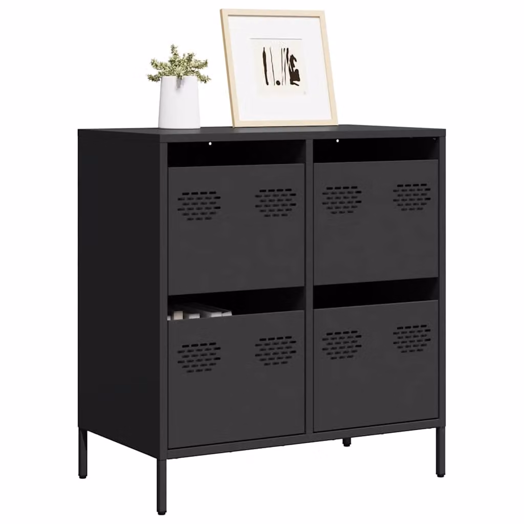 vidaXL Credenza Moderna in Metallo Nero Opaco L: 68 cm, P: 39 cm, H: 73,5 cm